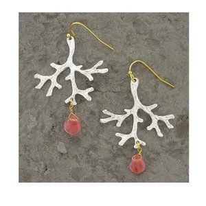 Tropical Coral Bead with Silver Branches Earrings